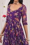 Esha Koul_Purple Georgette Printed Floral Motifs V Neck Anarkali Sharara Set _Online_at_Aza_Fashions