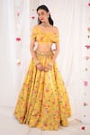 Buy_Esha Koul_Yellow Draped Blouse And Printed Lehenga Set _at_Aza_Fashions