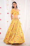 Shop_Esha Koul_Yellow Draped Blouse And Printed Lehenga Set _at_Aza_Fashions