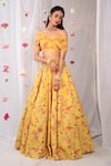 Esha Koul_Yellow Draped Blouse And Printed Lehenga Set _Online_at_Aza_Fashions