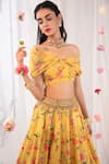 Buy_Esha Koul_Yellow Draped Blouse And Printed Lehenga Set _Online_at_Aza_Fashions