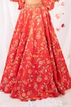 Esha Koul_Red Gajji Satin Printed Floral Motifs V Neck Blouse And Lehenga Set _at_Aza_Fashions