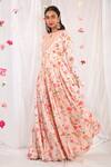 Esha Koul_Pink Gajji Satin, Semi Crepe Floral Motifs Printed Jacket Anarkali With Dupatta _Online_at_Aza_Fashions