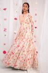 Buy_Esha Koul_Pink Gajji Satin, Semi Crepe Floral Motifs Printed Jacket Anarkali With Dupatta _Online_at_Aza_Fashions