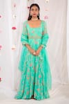 Buy_Esha Koul_Green Georgette Printed Floral Motifs Scoop Neck Anarkali Set _at_Aza_Fashions