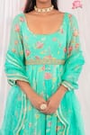 Shop_Esha Koul_Green Georgette Printed Floral Motifs Scoop Neck Anarkali Set _Online_at_Aza_Fashions