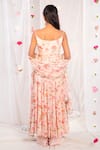 Shop_Esha Koul_Pink Georgette, Semi Crepe Floral Motifs Scoop Printed Spaghetti Anarkali Set _at_Aza_Fashions