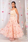 Buy_Esha Koul_Pink Georgette, Semi Crepe Floral Motifs Scoop Printed Spaghetti Anarkali Set _Online_at_Aza_Fashions