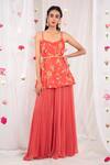 Buy_Esha Koul_Red Georgette Printed Floral Motifs Scoop Neck Spaghetti Top And Palazzo Set _at_Aza_Fashions