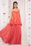 Esha Koul_Red Georgette Printed Floral Motifs Scoop Neck Spaghetti Top And Palazzo Set _Online_at_Aza_Fashions