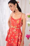 Shop_Esha Koul_Red Georgette Printed Floral Motifs Scoop Neck Spaghetti Top And Palazzo Set _Online_at_Aza_Fashions