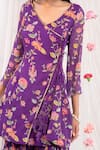 Shop_Esha Koul_Purple Georgette Printed Floral Motifs V Neck Angarkha Sharara Set _Online_at_Aza_Fashions