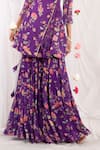 Esha Koul_Purple Georgette Printed Floral Motifs V Neck Angarkha Sharara Set _at_Aza_Fashions