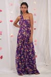 Buy_Esha Koul_Purple Georgette Printed Floral Motifs One Shoulder Draped Jumpsuit _at_Aza_Fashions