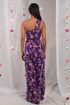 Shop_Esha Koul_Purple Georgette Printed Floral Motifs One Shoulder Draped Jumpsuit _at_Aza_Fashions