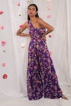 Buy_Esha Koul_Purple Georgette Printed Floral Motifs One Shoulder Draped Jumpsuit _Online_at_Aza_Fashions