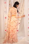 Shop_Esha Koul_Pink Georgette Printed Floral Motifs Round Ruffle Saree With Blouse _at_Aza_Fashions