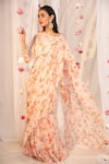 Esha Koul_Pink Georgette Printed Floral Motifs Round Ruffle Saree With Blouse _Online_at_Aza_Fashions