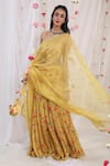 Esha Koul_Yellow Organza, Georgette, Semi Crepe Floral Motifs Scoop Neck Print Sharara Set _Online_at_Aza_Fashions