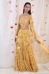 Buy_Esha Koul_Yellow Organza, Georgette, Semi Crepe Floral Motifs Scoop Neck Print Sharara Set _Online_at_Aza_Fashions