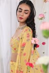 Shop_Esha Koul_Yellow Organza, Georgette, Semi Crepe Floral Motifs Scoop Neck Print Sharara Set _Online_at_Aza_Fashions