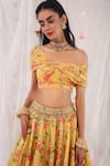 Buy_Esha Koul_Yellow Georgette, Semi Crepe Floral Motifs One Shoulder Draped Print Blouse _at_Aza_Fashions