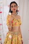 Shop_Esha Koul_Yellow Georgette, Semi Crepe Floral Motifs One Shoulder Draped Print Blouse _at_Aza_Fashions