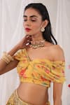 Buy_Esha Koul_Yellow Georgette, Semi Crepe Floral Motifs One Shoulder Draped Print Blouse _Online_at_Aza_Fashions