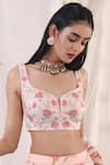 Buy_Esha Koul_Pink Chanderi Embroidered Floral Motifs Scoop Neck Sleeveless Blouse _at_Aza_Fashions