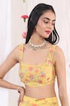 Buy_Esha Koul_Yellow Chanderi, Semi Crepe Floral Motifs U Neck Embroidered Blouse _at_Aza_Fashions