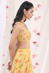 Esha Koul_Yellow Chanderi, Semi Crepe Floral Motifs U Neck Embroidered Blouse _Online_at_Aza_Fashions