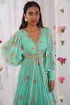 Shop_Esha Koul_Green Embroidered Organza Belt _at_Aza_Fashions