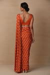 Shop_Esha Koul_Orange Modal Satin V Neck Printed Pre-draped Saree With Blouse _at_Aza_Fashions