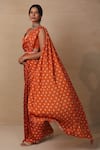 Buy_Esha Koul_Orange Modal Satin V Neck Printed Pre-draped Saree With Blouse _Online_at_Aza_Fashions