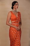 Shop_Esha Koul_Orange Modal Satin V Neck Printed Pre-draped Saree With Blouse For Women_Online_at_Aza_Fashions