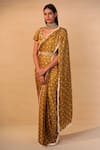 Buy_Esha Koul_Yellow Modal Satin V Neck Printed Pre-draped Saree Set _at_Aza_Fashions