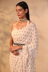 Shop_Esha Koul_White Georgette V Neck Printed Ruffle Saree With Blouse _Online_at_Aza_Fashions