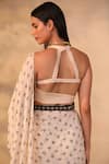 Esha Koul_White Georgette V Neck Printed Ruffle Saree With Blouse _at_Aza_Fashions