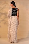 Shop_Esha Koul_White Georgette V Neck Printed Ruffle Saree With Blouse _at_Aza_Fashions