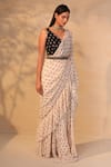 Buy_Esha Koul_White Georgette V Neck Printed Ruffle Saree With Blouse _Online_at_Aza_Fashions