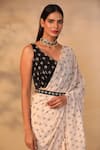 Esha Koul_White Georgette V Neck Printed Ruffle Saree With Blouse _at_Aza_Fashions