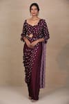 Esha Koul_Purple Georgette V Neck Printed Pre-draped Saree And Pant Set _Online_at_Aza_Fashions