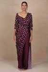 Buy_Esha Koul_Purple Georgette V Neck Printed Pre-draped Saree And Pant Set _Online_at_Aza_Fashions