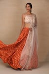 Buy_Esha Koul_Orange Organza Sqaure Printed Lehenga Set _at_Aza_Fashions