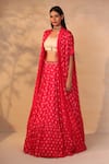 Esha Koul_Pink Modal Satin Sweetheart Neck Printed Cape Lehenga Set _Online_at_Aza_Fashions