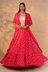 Shop_Esha Koul_Pink Modal Satin Sweetheart Neck Printed Cape Lehenga Set _Online_at_Aza_Fashions