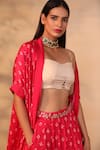 Esha Koul_Pink Modal Satin Sweetheart Neck Printed Cape Lehenga Set _at_Aza_Fashions