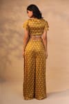 Shop_Esha Koul_Yellow Modal Satin V Neck Printed Pant Set _at_Aza_Fashions
