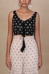 Esha Koul_Black Georgette V Neck Printed Sharara Set _at_Aza_Fashions