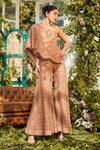 Buy_Rococo_Brown Net Bead Work, Cutdana Work, Sequins Eka Embroidered Cape And Sharara Set _at_Aza_Fashions